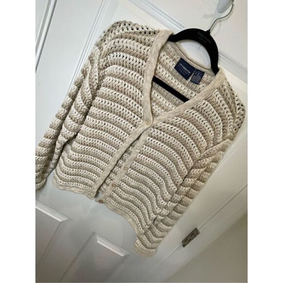 Liz Claiborne Petite white tan women’s cardigan size large - Picture 1 of 7